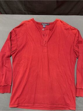 Nautica Men's Red Long Sleeve Henley Top XL